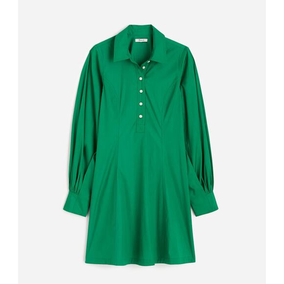 Madewell Seamed Long Sleeve Mini Shirtdress Poplin Cotton Verdant Green US 2 NWT - Picture 5 of 14